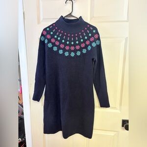 Talbots Floral Navy Sweater Dress with Floral Pattern small